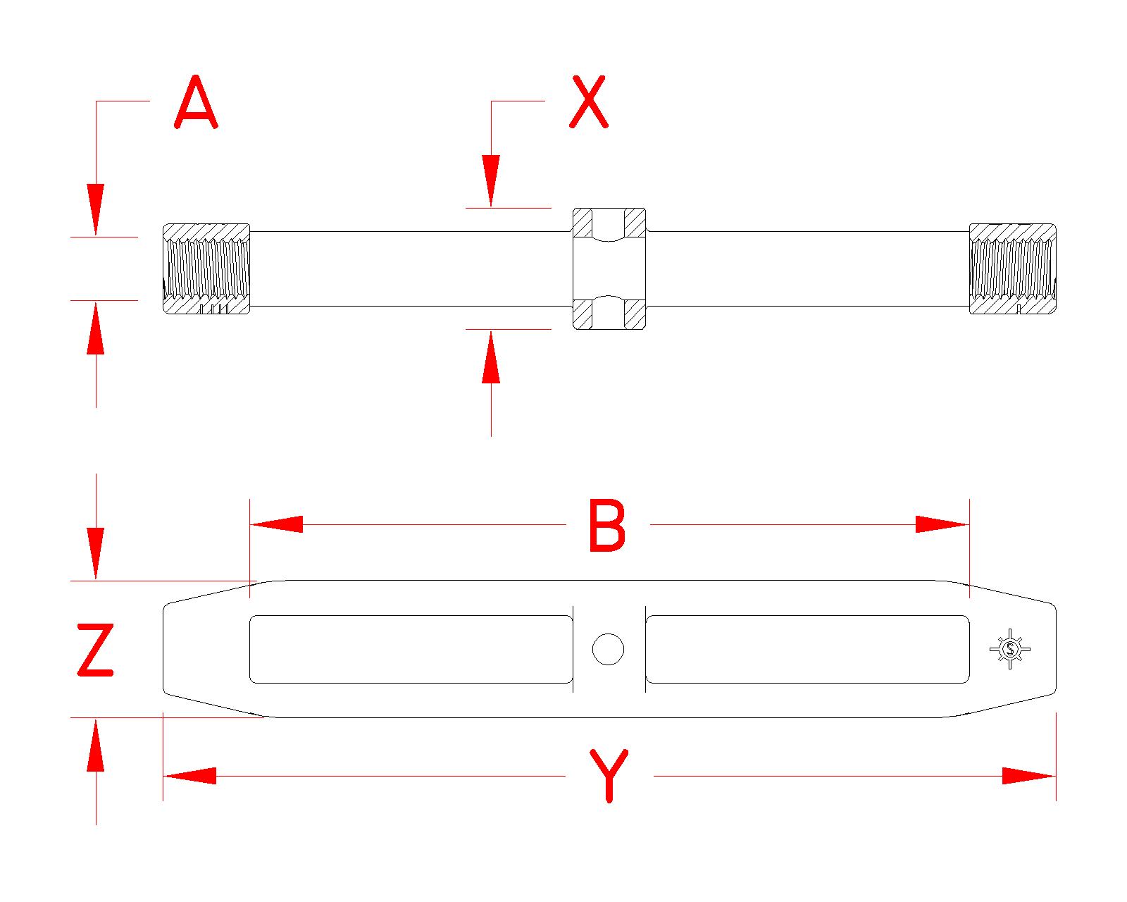 Stainless Steel Turnbuckle Body - Open, P0105-BD05, P0105-BD07, P0105-BD08, P0105-BD10, P0105-BD13, P0105-BD16, P0105-BD20, Line Drawing
